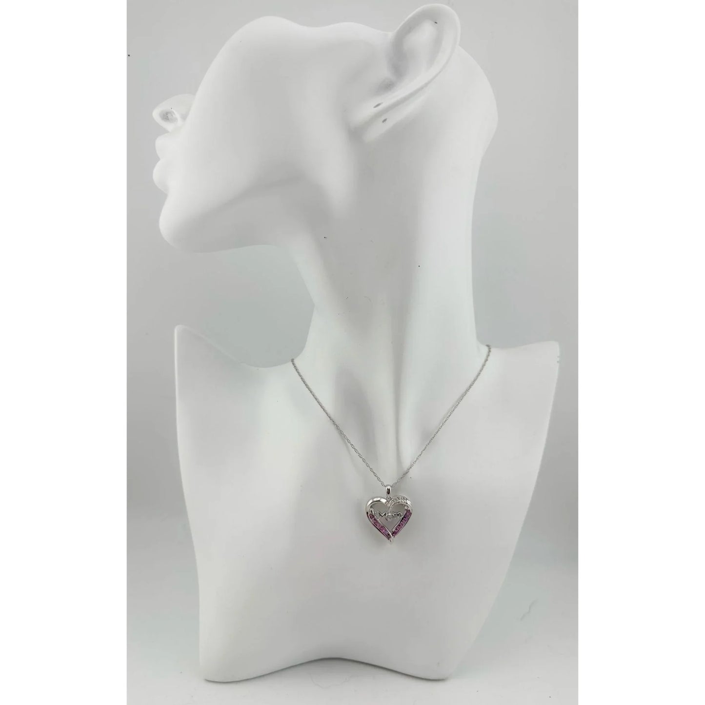 Pink Sapphire 'MOM' Heart Necklace with Diamond Accent - A+ Stuff