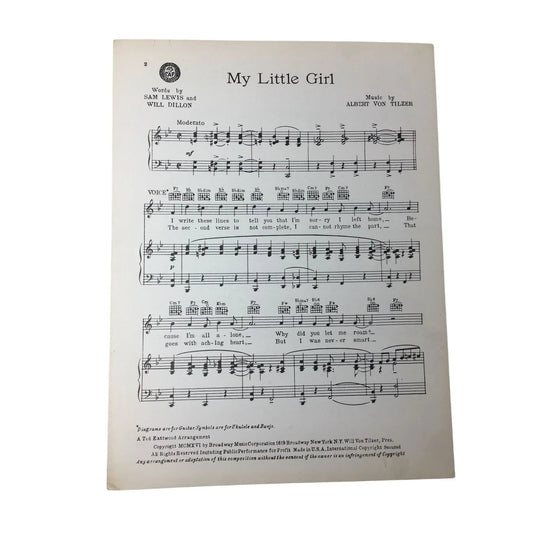 ''My Little Girl'' by Sam Lewis, Will Dillon, and Albert Von Tilzer - A+ Stuff - SHEET MUSIC - A+ Stuff