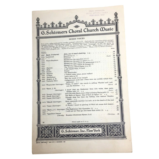 Catalog Page for G. Schirmer’s Choral Church Music A+ Stuff A+ Stuff SHEET MUSIC
