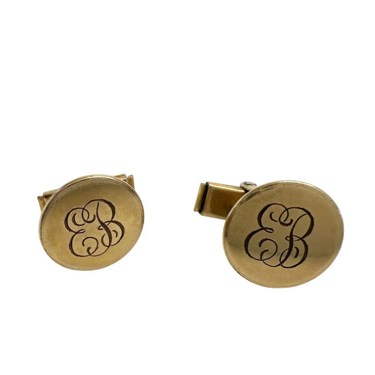 Nanasi 12kt Gold Filled Men's Cufflinks - Script EB Initials etched on front - Nanasi - Cufflinks - A+ Stuff