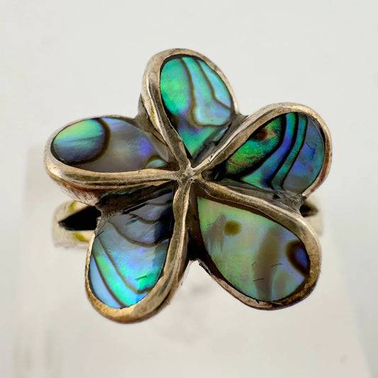 Natural Abalone Flower Ring in Sterling Silver Size 9.75 - A+ Stuff