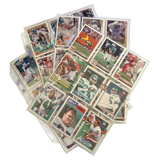 NFL Footbal Trading Cards - Various Years & Brands - 4 Binder Pages (front & back) - Upper Deck, Topps, Score, NFL Pro Set - Sports Collectibles - A+ Stuff