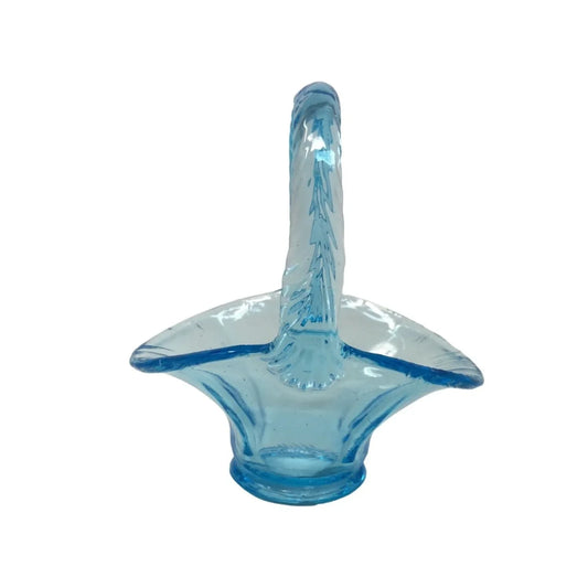 Vintage Blue Glass Mini Handled Basket- about 3.5'' by 3.5'' - A+ Stuff