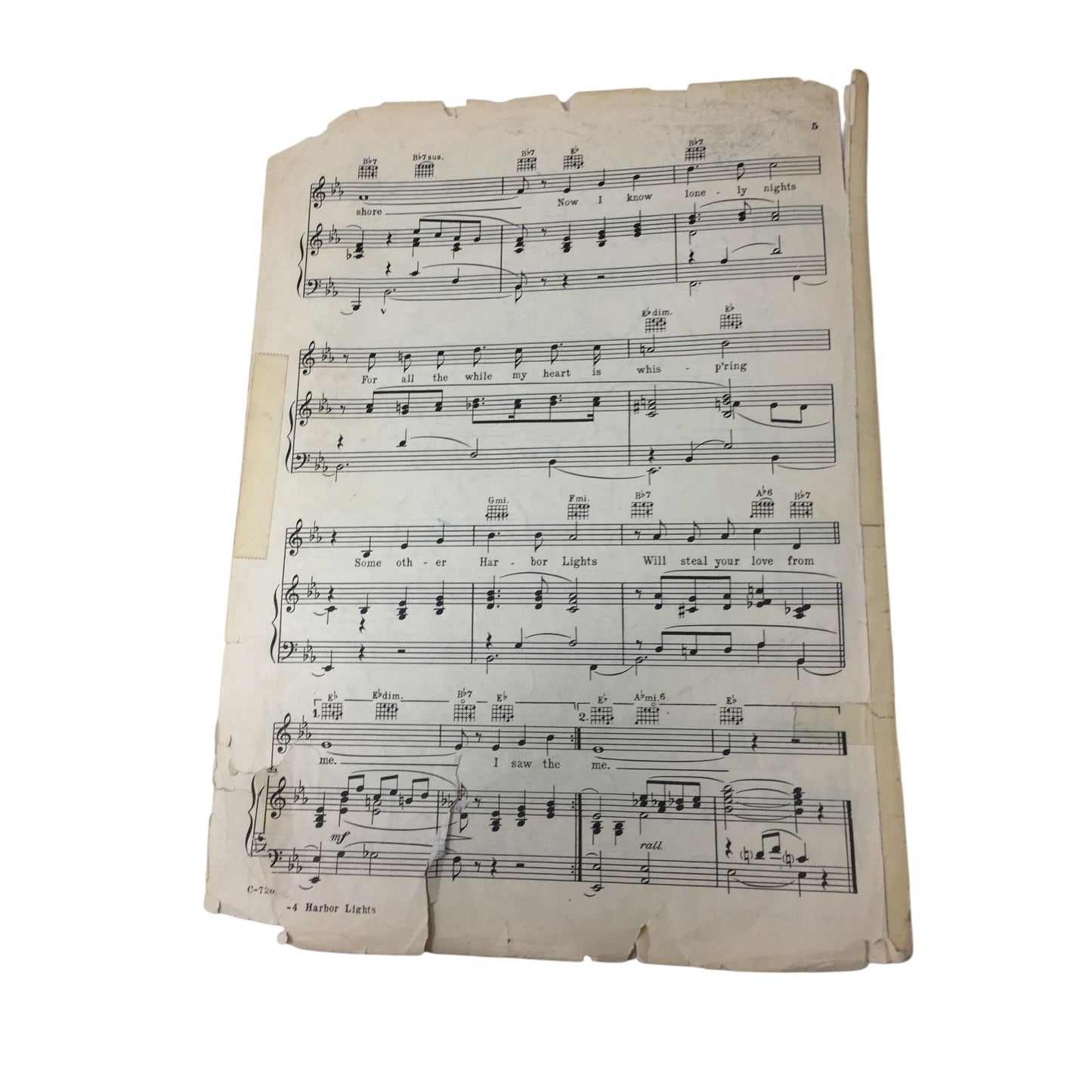 ''HARBOR LIGHTS'' SHEET MUSIC BY JIMMY KENNEDY AND HUGH WILLIAMS