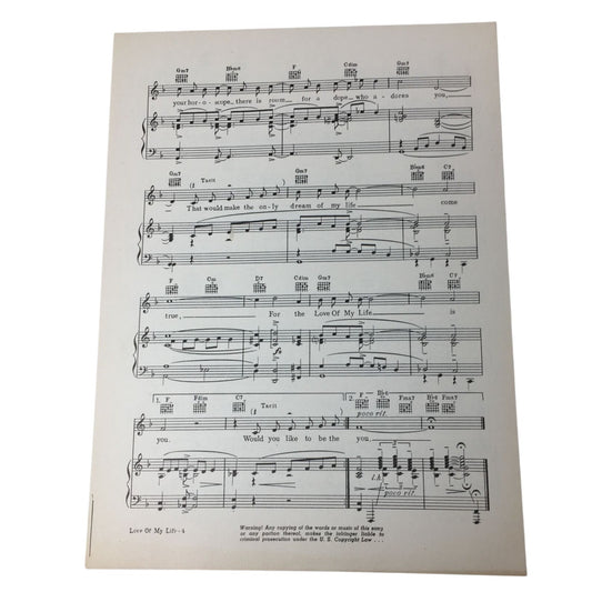 ''Love of my Life'' from ''Second Chorus'' Vintage 1940 Sheet Music - A+ Stuff