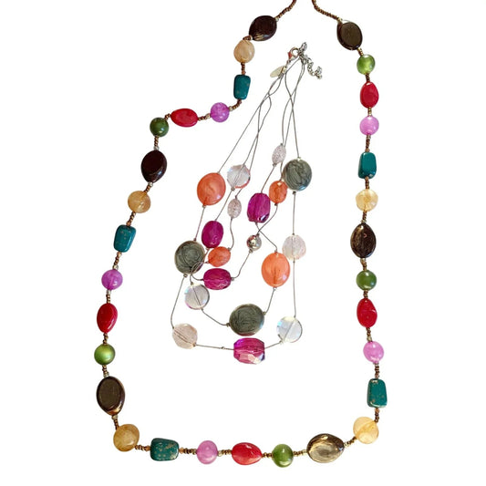 Pair of Pink & Coral Colorful Bead Necklaces (17" & 36") for Layering - Unbranded - A+ Stuff