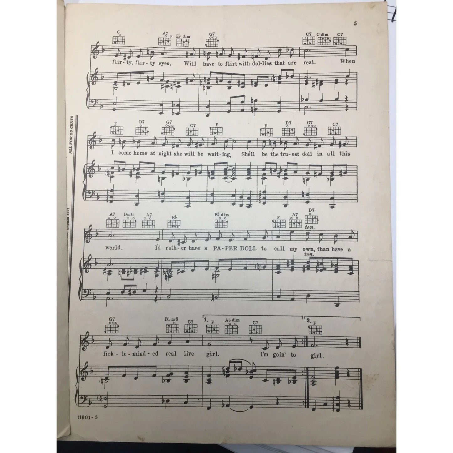 Paper Doll By Johnny Black Vintage Sheet Music - A+ Stuff - SHEET MUSIC - A+ Stuff