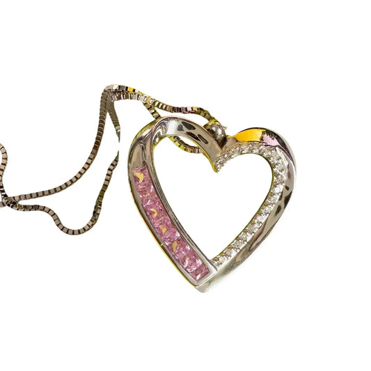 Pink & White Heart Necklace with Lab Created Sapphires - Sterling Silver - Unbranded - Necklace with Pendant - A+ Stuff