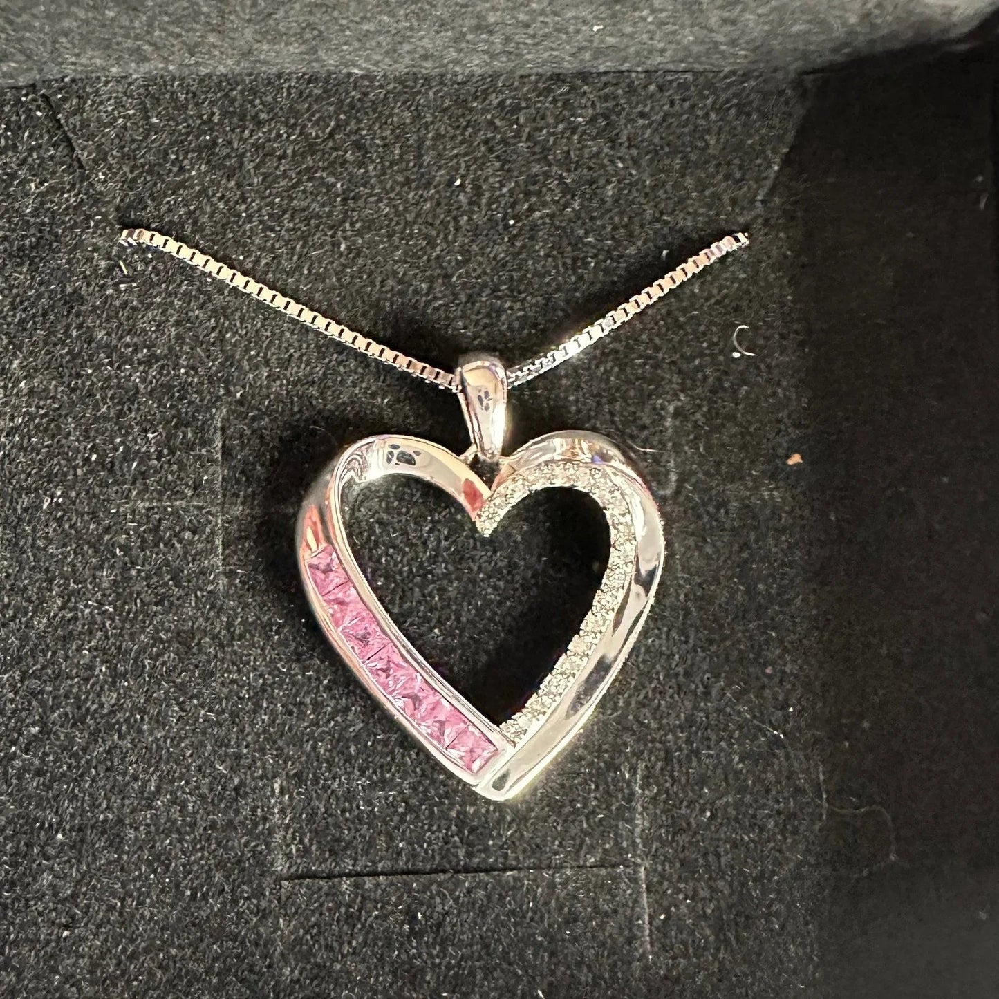 Pink & White Heart Necklace with Lab Created Sapphires - Sterling Silver - Unbranded - Necklace with Pendant - A+ Stuff