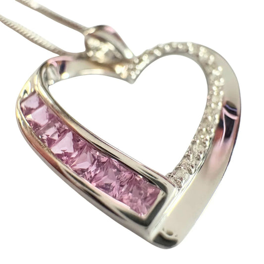 Pink & White Heart Necklace with Lab Created Sapphires - Sterling Silver - Unbranded - Necklace with Pendant - A+ Stuff
