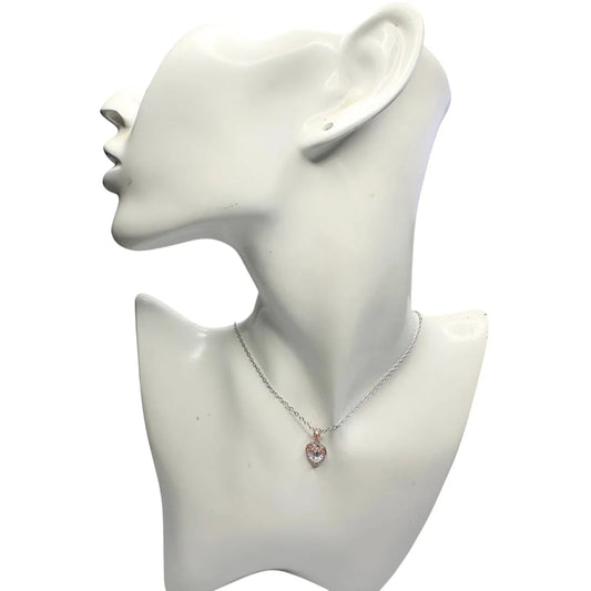 Pretty Rhodium Plated Pink Topaz and Zirconia Heart Necklace - PAJ - Pendant with Necklace - A+ Stuff