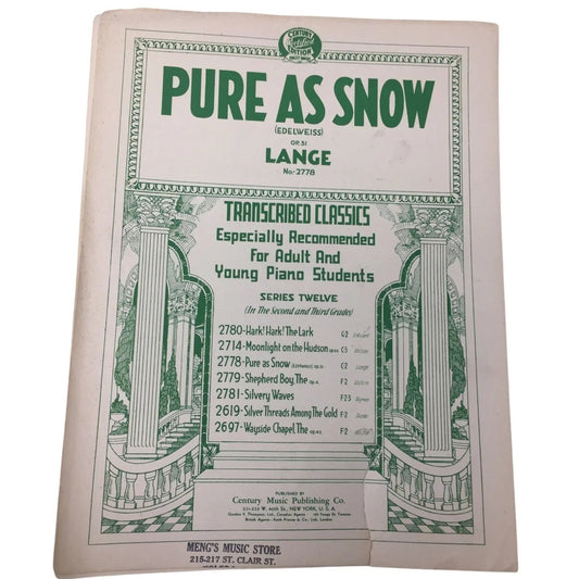 ''PURE AS SNOW'' (EDELWEISS) OP. 31 LANGE NO. 2778 - A+ Stuff - SHEET MUSIC - A+ Stuff