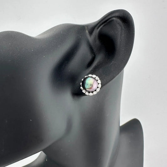 Peacock Pearl Halo Stud Earrings - A+ Stuff