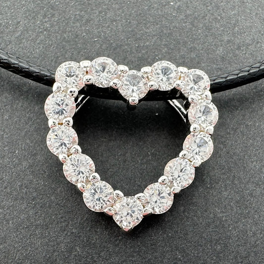 2.5 Lab Created Carat White Sapphire Heart Necklace on Back Leather Cable Band - A+ Stuff