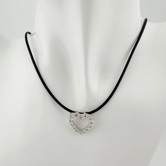 2.5 Lab Created Carat White Sapphire Heart Necklace on Back Leather Cable Band - A+ Stuff