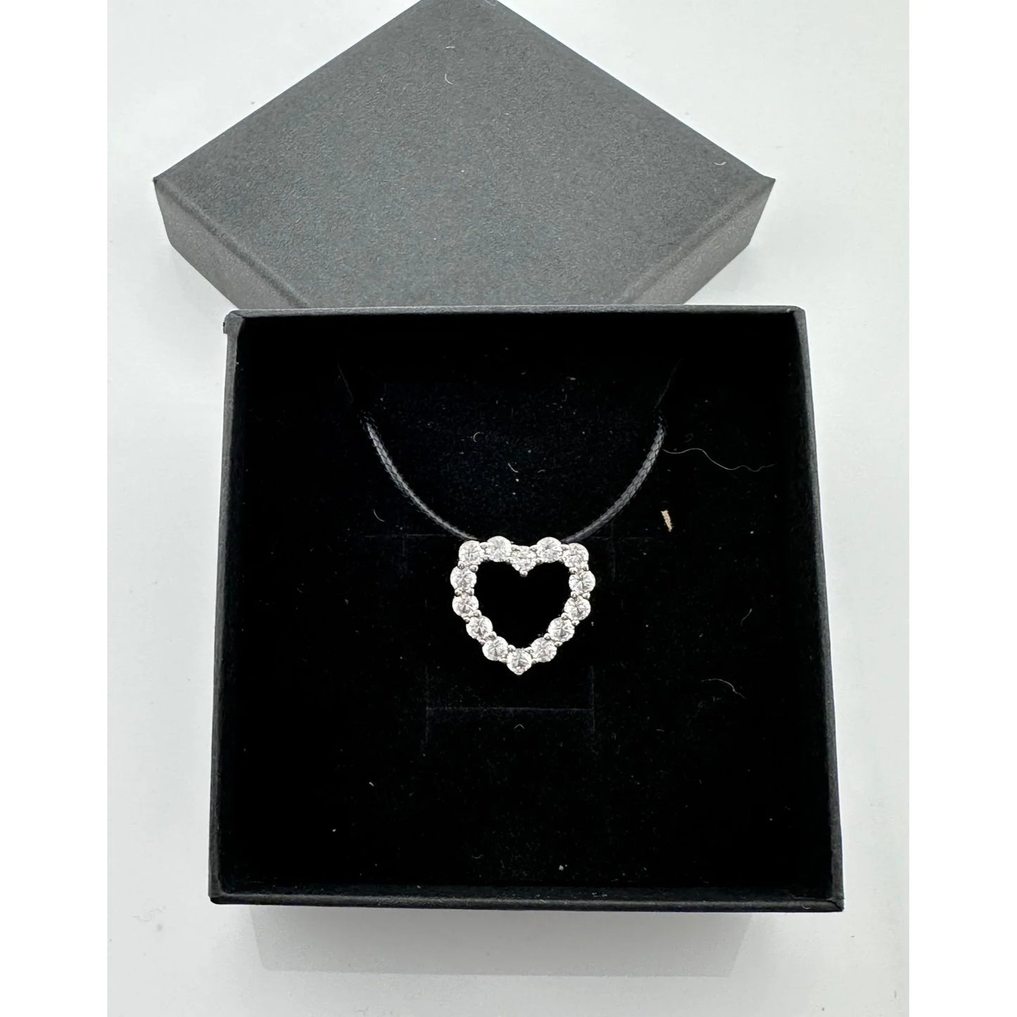 2.5 Lab Created Carat White Sapphire Heart Necklace on Back Leather Cable Band - A+ Stuff