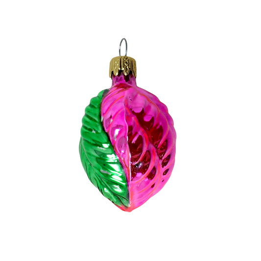 Pink and Green Blown Glass Fruit Holiday Ornament