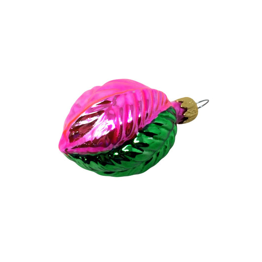 Pink and Green Blown Glass Fruit Holiday Ornament