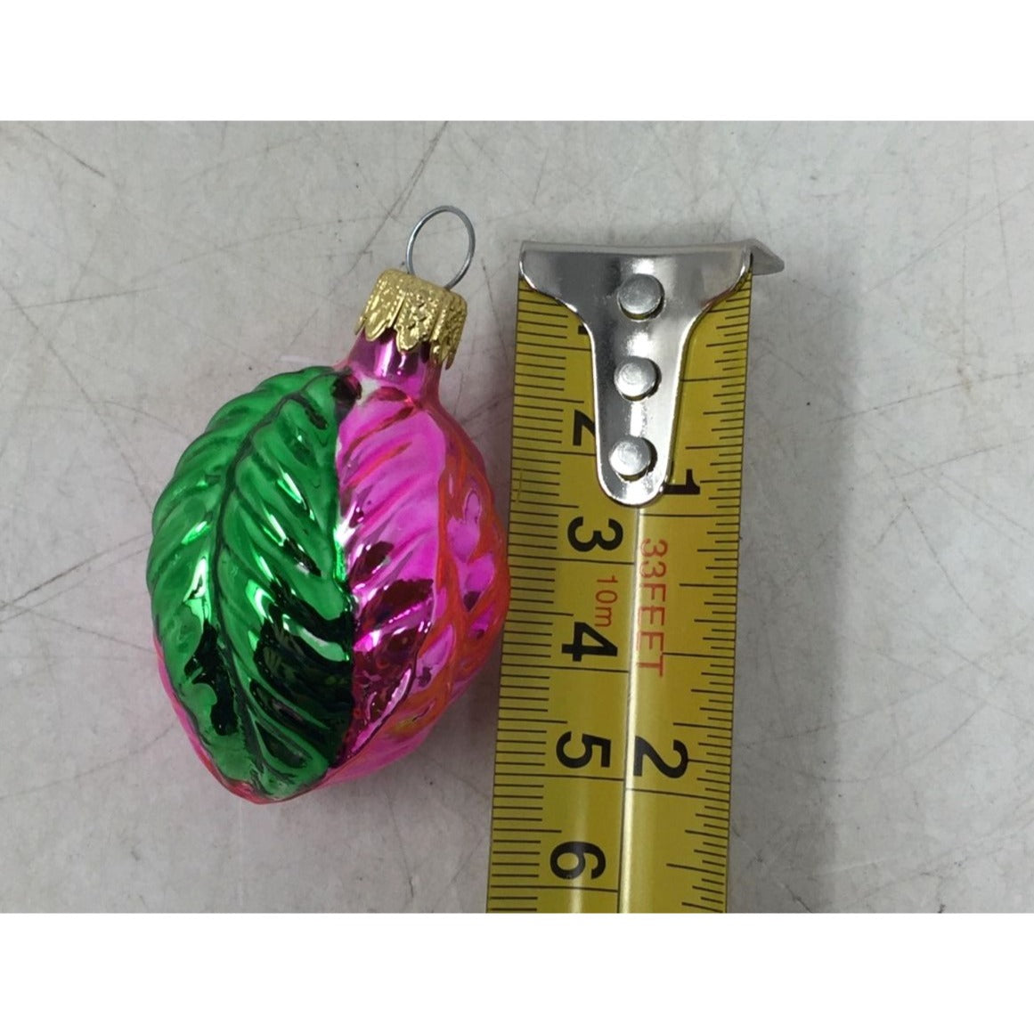 Pink and Green Blown Glass Fruit Holiday Ornament