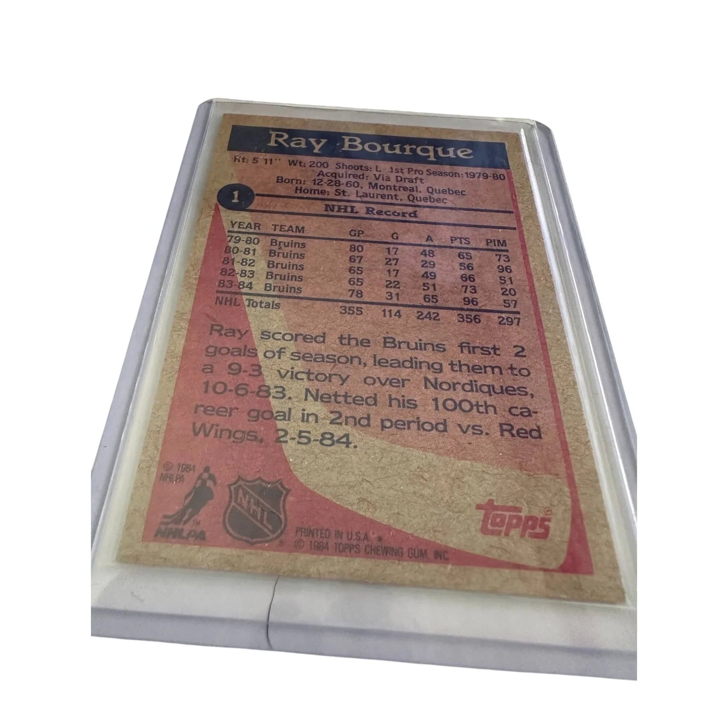 Ray Bourque - Bruins - 1984 - 85 Season Topps Hockey Trading Card - Topps - A+ Stuff