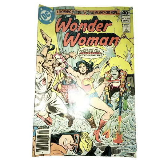 Wonder Woman comic book issue 268 cover showing Wonder Woman fighting villains