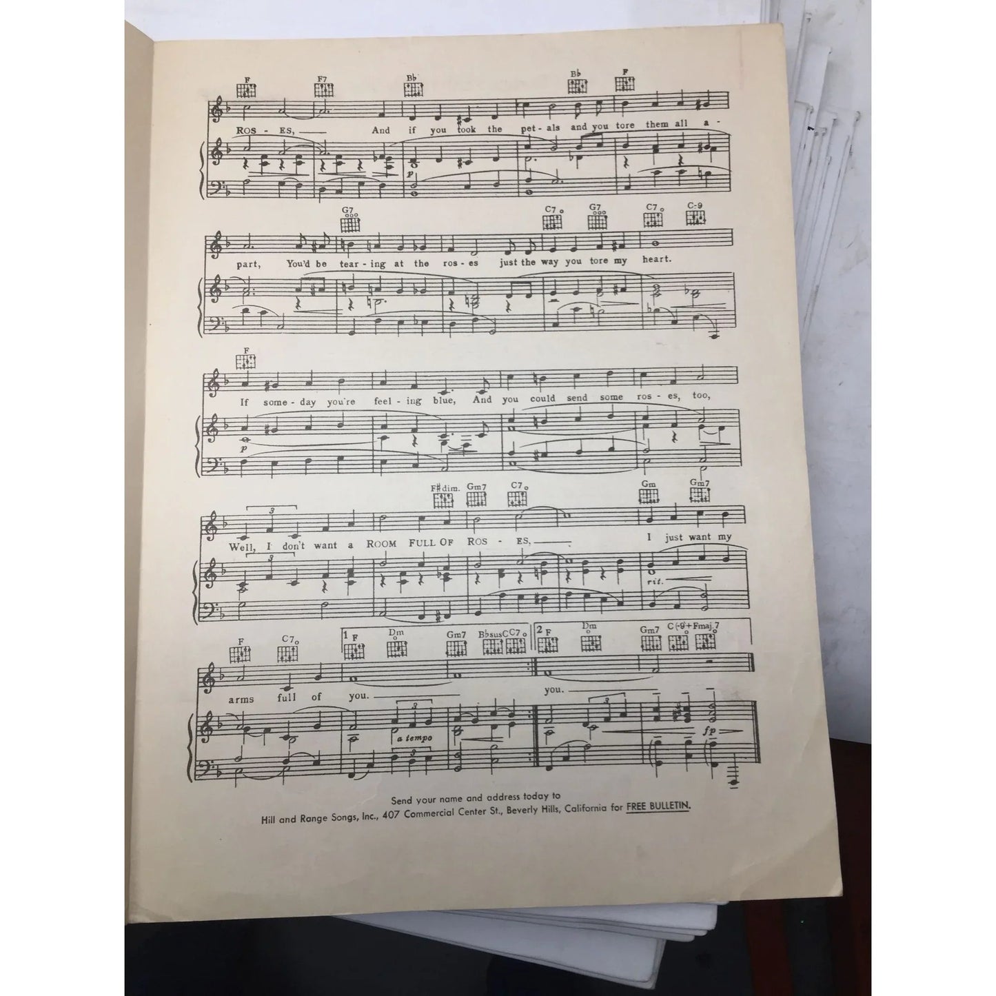 Room Full Of Roses 1949 Vintage Sheet Music by Tim Spencer - A+ Stuff - SHEET MUSIC - A+ Stuff
