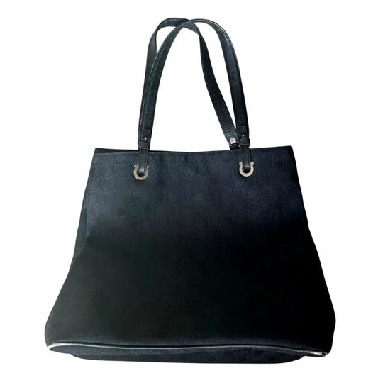 Salvatore Ferragamo Black Gancini Canvas with Leather Handbag Tote Bag - Salvatore Ferragamo - Handbags - A+ Stuff
