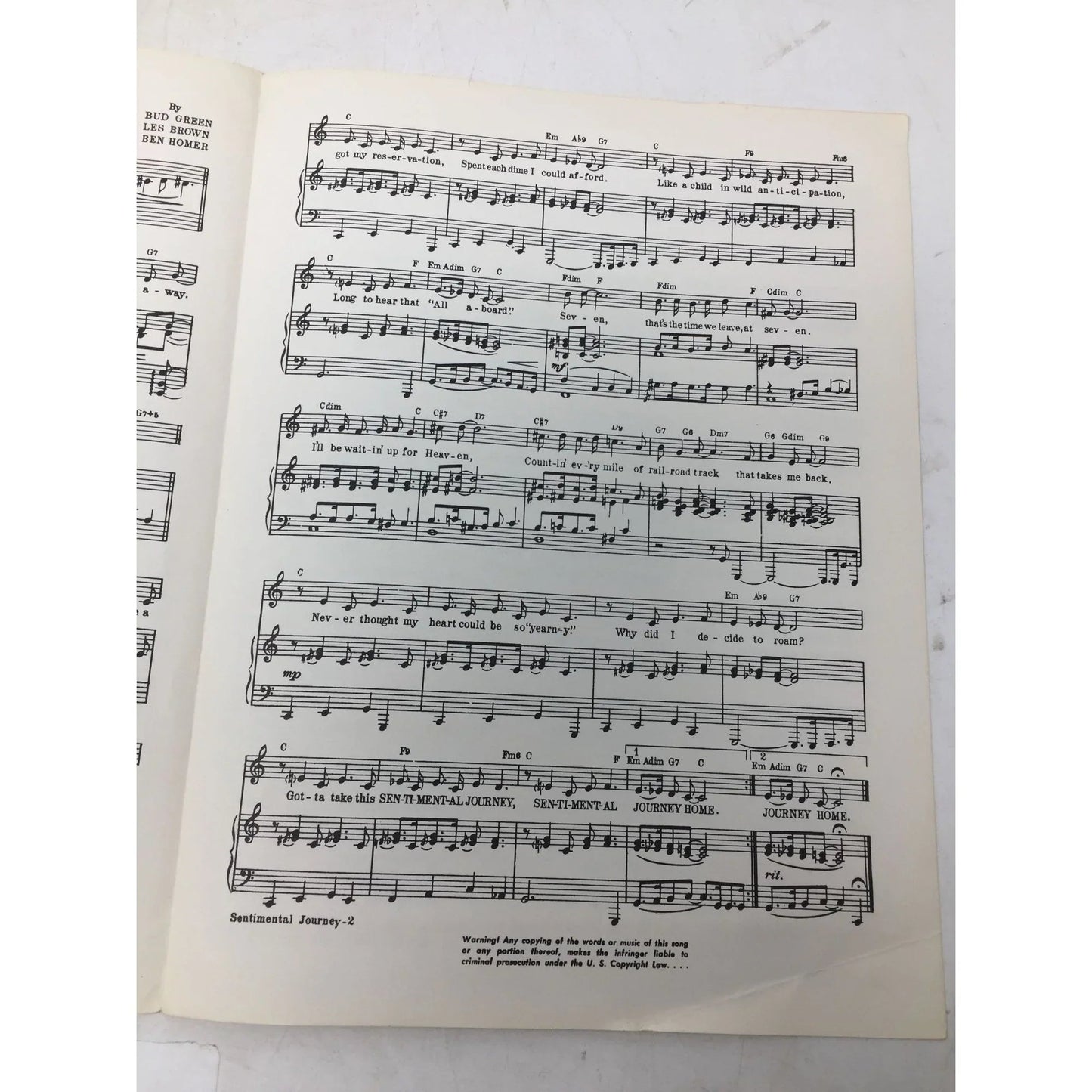 ''Sentimental Journey'' Vintage Sheet Music - A+ Stuff - SHEET MUSIC - A+ Stuff