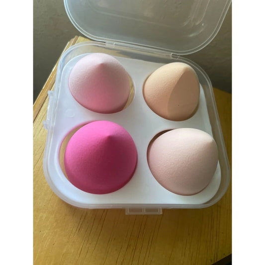 Set of 4 Pink Beauty Face Makeup Blenders/Sponges with Clear Storage Case - A+ Stuff - Make Up Brushes - A+ Stuff