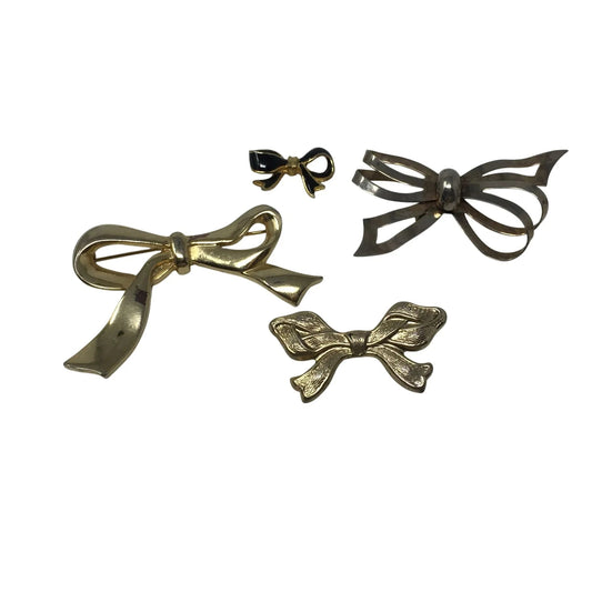 Set of 4 Vintage Gold tone Bow Ribbon Brooch Pins - A+ Stuff - pin - A+ Stuff