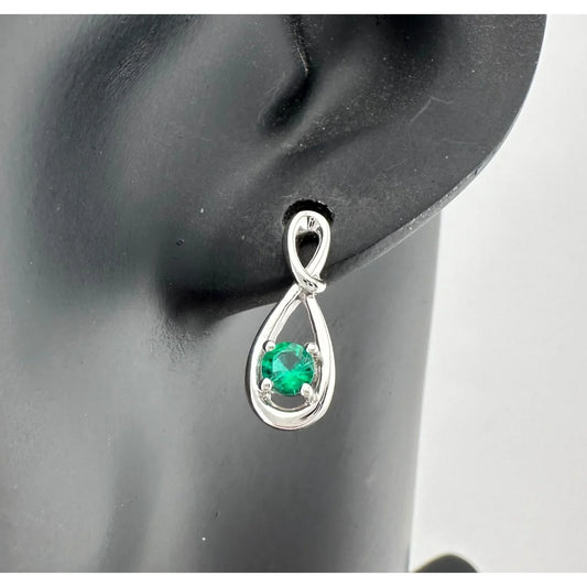 Beautiful Round Emerald Swoop Earrings in Sterling Silver - A+ Stuff