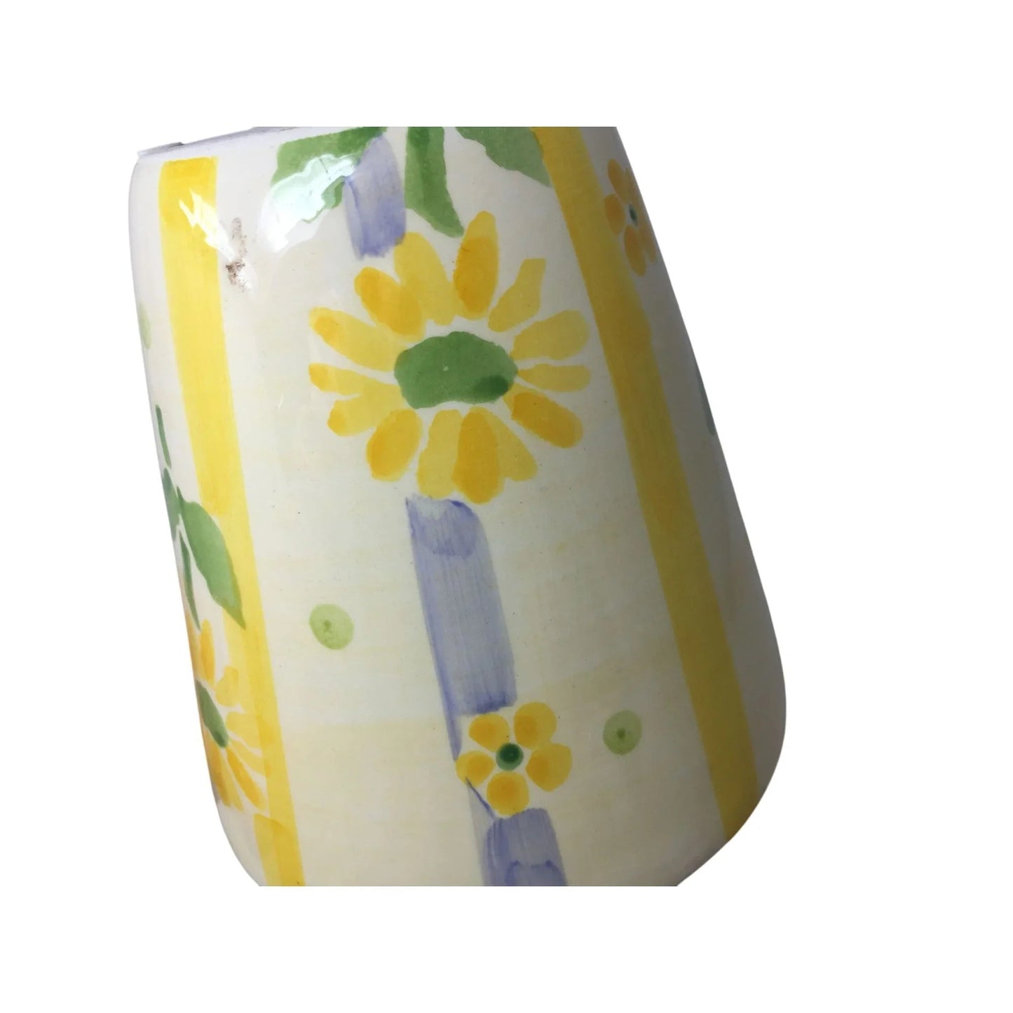 Small Flower Vase/Planter with Yellow Flowers on it and Blue/Yellow Stripes - A+ Stuff - Vaes or Planter - A+ Stuff