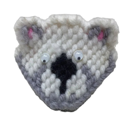 Small Handmade Crochet/Knitted Yarn Bear face with Googly Eyes - White, Grey, Pink and Black - handmade - Toys - A+ Stuff