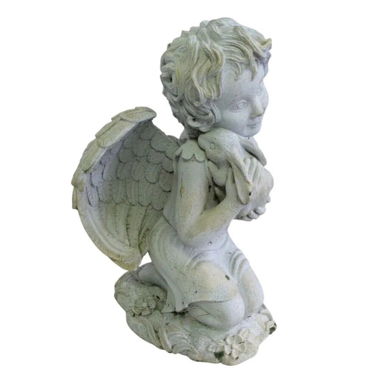 Smiling CHILD ANGEL Embracing Bunny GARDEN STATUE Lovely Details - Unbranded - garden statue - A+ Stuff