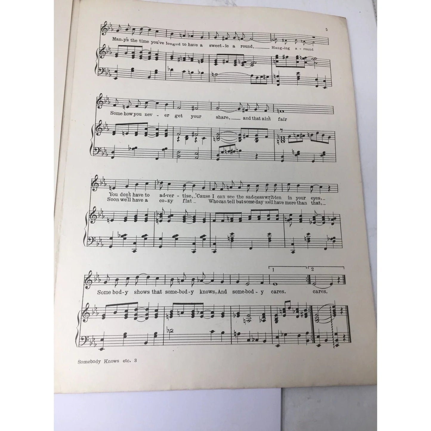 ''Somebody Knows (And Somebody Cares)'' By Blossom Seeley, Elmer Olson, Vernon Stevens - A+ Stuff - SHEET MUSIC - A+ Stuff