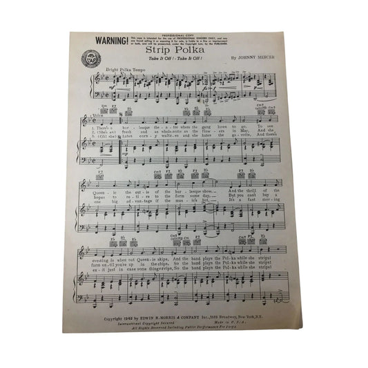 ''Strip Polka Take it Off! Take it Off!'' Vintage Sheet Music - A+ Stuff - SHEET MUSIC - A+ Stuff