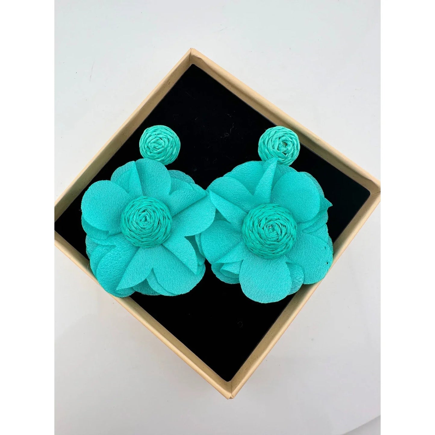 Teal Cloth Flower Earrings - CUTE! - Unbranded - A+ Stuff