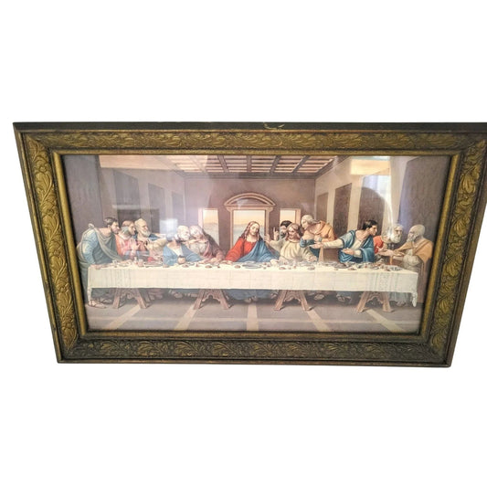 The Last Supper Antique Framed Christian Art. Intricate textured frame. 17" long Jesus Christ and the Disciples - Lambert - A+ Stuff