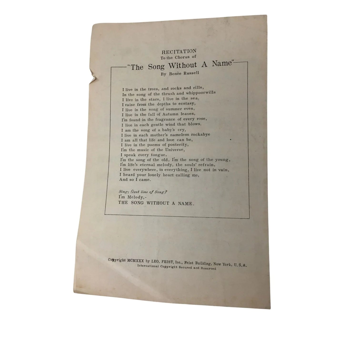 ''THE SONG WITHOUT A NAME'' Words and Music by Benee Russell - A+ Stuff - SHEET MUSIC - A+ Stuff
