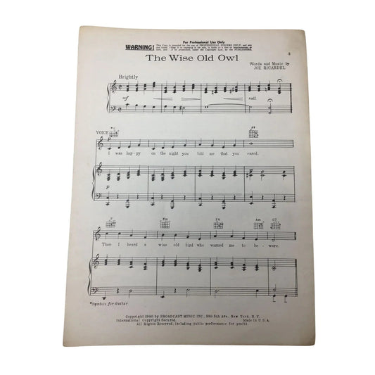 ''THE WISE OLD OWL'' BY JOE RICARDEL - A+ Stuff - Sheet Music - A+ Stuff