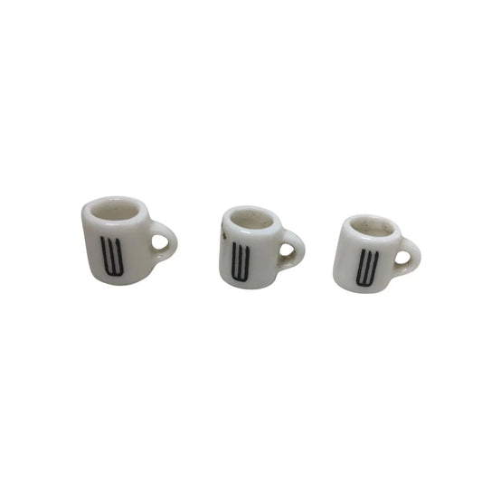 Three Miniature White Ceramic Figurine Coffee Mugs with Symbols on them - A+ Stuff - Figurines - A+ Stuff