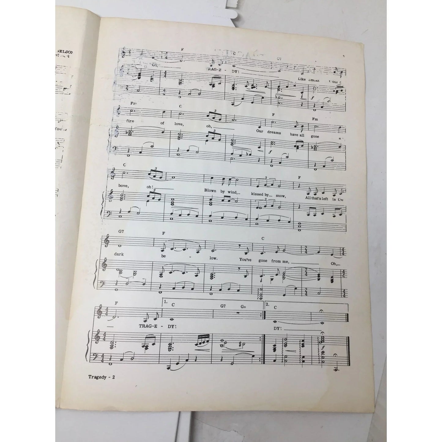 ''TRAGEDY'' by Gerald H Nelson and Fred B Burch Vintage Sheet Music book - A+ Stuff - SHEET MUSIC - A+ Stuff