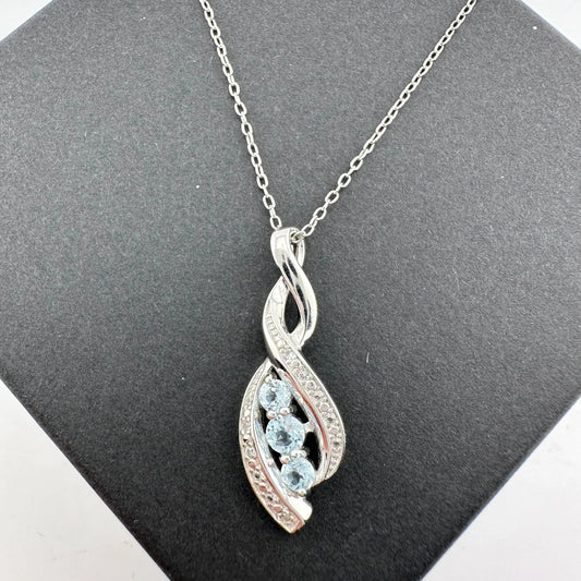 Blue Topaz Swirling Ribbon Necklace with Diamond Accent - A+ Stuff