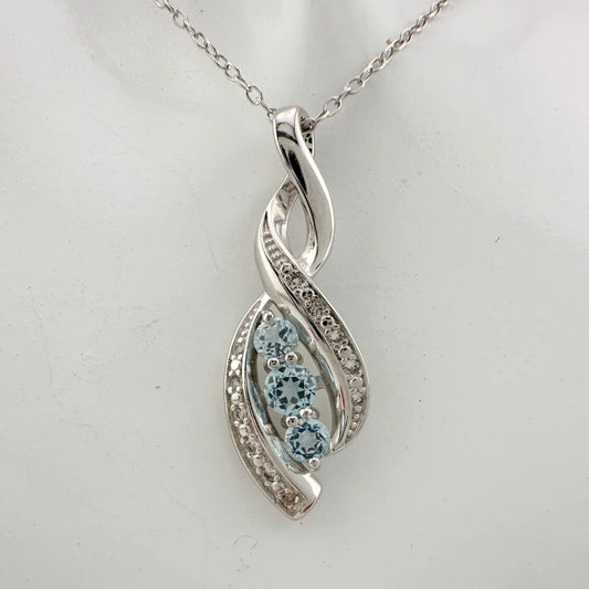 Blue Topaz Swirling Ribbon Necklace with Diamond Accent - A+ Stuff