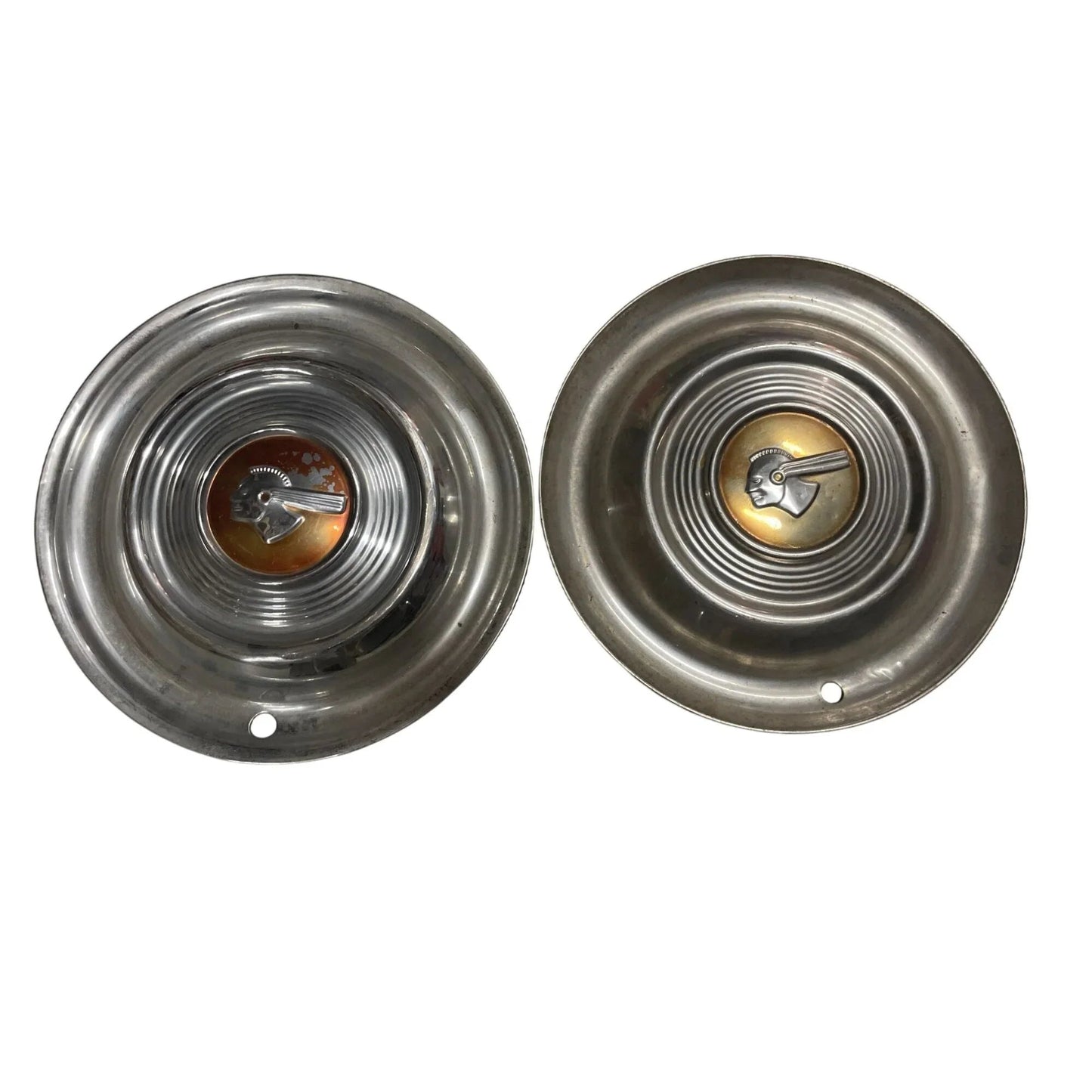 TWO 1950's Pontiac "CHIEF" Hubcaps (Wheel Covers) Indian (Native American) - Pontiac - hubcap - A+ Stuff