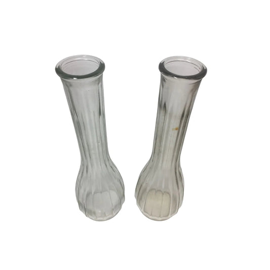 Two (2) Vintage Clear Glass Ribbed Flower Vases - A+ Stuff - Vase or Holder - A+ Stuff