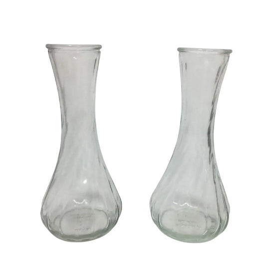 Two (2) Vintage Hoosier Glass Clear Glass Flower Vases - Hoosier glass - Vase or Holder - A+ Stuff