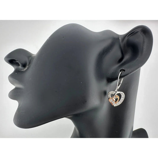 Two Tone Interlocking Hearts Diamond Accent Earrings - Earrings - A+ Stuff