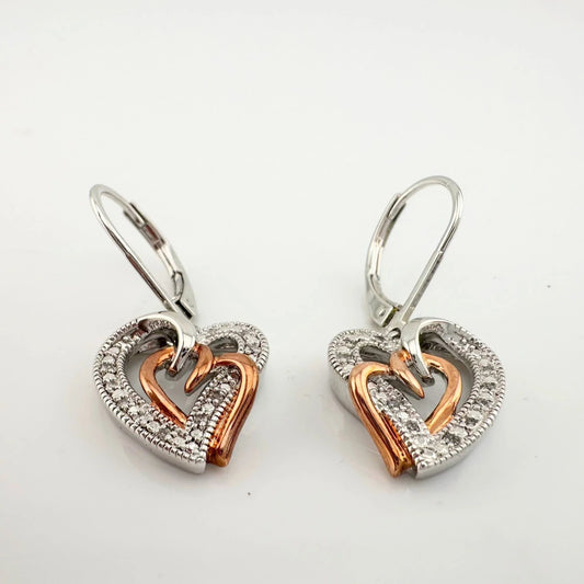 Two Tone Interlocking Hearts Diamond Accent Earrings - Earrings - A+ Stuff
