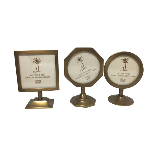 Two's Company Gold Tone Footed 3 by 3 Double Sided Photo Frames - A+ Stuff - Photo Frame - A+ Stuff